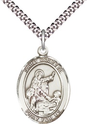 [7268SS/24S] Sterling Silver Saint Colette Pendant on a 24 inch Light Rhodium Heavy Curb chain