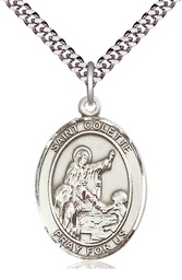 [7268SS/24S] Sterling Silver Saint Colette Pendant on a 24 inch Light Rhodium Heavy Curb chain