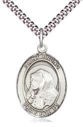 [7270SS/24S] Sterling Silver Saint Bruno Pendant on a 24 inch Light Rhodium Heavy Curb chain