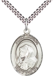 [7270SS/24S] Sterling Silver Saint Bruno Pendant on a 24 inch Light Rhodium Heavy Curb chain
