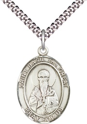 [7275SS/24S] Sterling Silver Saint Basil the Great Pendant on a 24 inch Light Rhodium Heavy Curb chain
