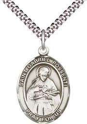 [7279SS/24S] Sterling Silver Saint Gabriel Possenti Pendant on a 24 inch Light Rhodium Heavy Curb chain
