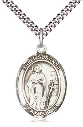 [7280SS/24S] Sterling Silver Saint Susanna Pendant on a 24 inch Light Rhodium Heavy Curb chain