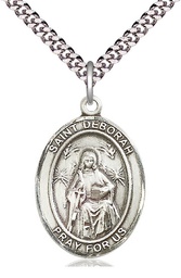 [7286SS/24S] Sterling Silver Saint Deborah Pendant on a 24 inch Light Rhodium Heavy Curb chain