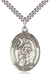 [7291SS/24S] Sterling Silver Saint Peter Nolasco Pendant on a 24 inch Light Rhodium Heavy Curb chain