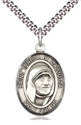 [7295SS/24S] Sterling Silver Saint Teresa of Calcutta Pendant on a 24 inch Light Rhodium Heavy Curb chain