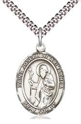 [7300SS/24S] Sterling Silver Saint Joseph of Arimathea Pendant on a 24 inch Light Rhodium Heavy Curb chain