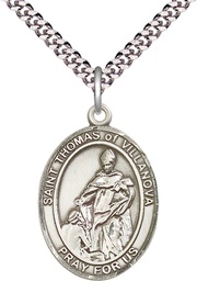 [7304SS/24S] Sterling Silver Saint Thomas of Villanova Pendant on a 24 inch Light Rhodium Heavy Curb chain