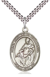 [7304SS/24S] Sterling Silver Saint Thomas of Villanova Pendant on a 24 inch Light Rhodium Heavy Curb chain