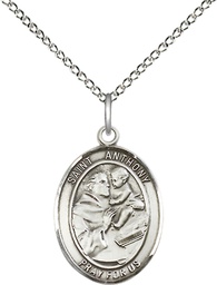 [8004SS/18SS] Sterling Silver Saint Anthony of Padua Pendant on a 18 inch Sterling Silver Light Curb chain