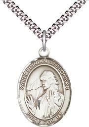 [7308SS/24S] Sterling Silver Saint Finnian of Clonard Pendant on a 24 inch Light Rhodium Heavy Curb chain