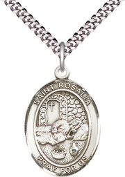 [7309SS/24S] Sterling Silver Saint Rosalia Pendant on a 24 inch Light Rhodium Heavy Curb chain
