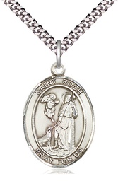 [7310SS/24S] Sterling Silver Saint Roch Pendant on a 24 inch Light Rhodium Heavy Curb chain