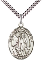 [7317SS/24S] Sterling Silver Saint Anthony of Egypt Pendant on a 24 inch Light Rhodium Heavy Curb chain