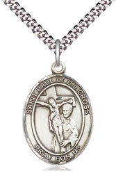 [7318SS/24S] Sterling Silver Saint Paul of the Cross Pendant on a 24 inch Light Rhodium Heavy Curb chain