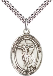 [7318SS/24S] Sterling Silver Saint Paul of the Cross Pendant on a 24 inch Light Rhodium Heavy Curb chain