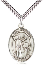 [7332SS/24S] Sterling Silver Saint Kenneth Pendant on a 24 inch Light Rhodium Heavy Curb chain