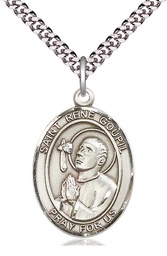 [7334SS/24S] Sterling Silver Saint Rene Goupil Pendant on a 24 inch Light Rhodium Heavy Curb chain