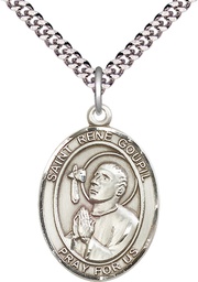 [7334SS/24S] Sterling Silver Saint Rene Goupil Pendant on a 24 inch Light Rhodium Heavy Curb chain