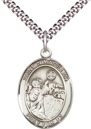 [7339SS/24S] Sterling Silver Saint Nimatullah Pendant on a 24 inch Light Rhodium Heavy Curb chain
