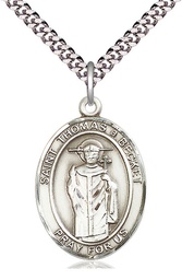 [7344SS/24S] Sterling Silver Saint Thomas A Becket Pendant on a 24 inch Light Rhodium Heavy Curb chain