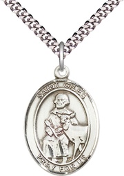 [7349SS/24S] Sterling Silver Saint Giles Pendant on a 24 inch Light Rhodium Heavy Curb chain