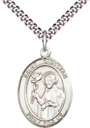 [7355SS/24S] Sterling Silver Saint Dunstan Pendant on a 24 inch Light Rhodium Heavy Curb chain