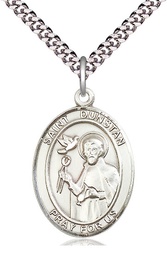 [7355SS/24S] Sterling Silver Saint Dunstan Pendant on a 24 inch Light Rhodium Heavy Curb chain
