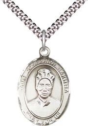 [7360SS/24S] Sterling Silver Saint Josephine Bakhita Pendant on a 24 inch Light Rhodium Heavy Curb chain