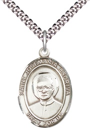[7362SS/24S] Sterling Silver Saint Josemaria Escriva Pendant on a 24 inch Light Rhodium Heavy Curb chain