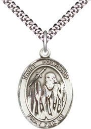 [7363SS/24S] Sterling Silver Saint Polycarp of Smyrna Pendant on a 24 inch Light Rhodium Heavy Curb chain