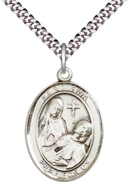 [7364SS/24S] Sterling Silver Saint Fina Pendant on a 24 inch Light Rhodium Heavy Curb chain