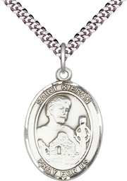 [7367SS/24S] Sterling Silver Saint Kieran Pendant on a 24 inch Light Rhodium Heavy Curb chain