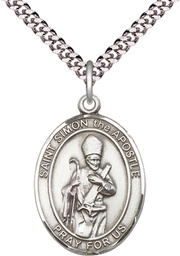 [7375SS/24S] Sterling Silver Saint Simon Pendant on a 24 inch Light Rhodium Heavy Curb chain