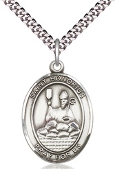 [7376SS/24S] Sterling Silver Saint Honorius Pendant on a 24 inch Light Rhodium Heavy Curb chain