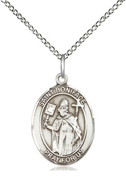 [8009SS/18SS] Sterling Silver Saint Boniface Pendant on a 18 inch Sterling Silver Light Curb chain
