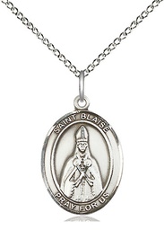 [8010SS/18SS] Sterling Silver Saint Blaise Pendant on a 18 inch Sterling Silver Light Curb chain