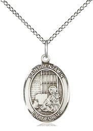 [8013SS/18SS] Sterling Silver Saint Benjamin Pendant on a 18 inch Sterling Silver Light Curb chain