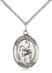 [8017SS/18SS] Sterling Silver Saint Bernadette Pendant on a 18 inch Sterling Silver Light Curb chain