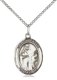 [8018SS/18SS] Sterling Silver Saint Brendan the Navigator Pendant on a 18 inch Sterling Silver Light Curb chain