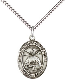 [8021SS/18SS] Sterling Silver Saint Catherine Laboure Pendant on a 18 inch Sterling Silver Light Curb chain
