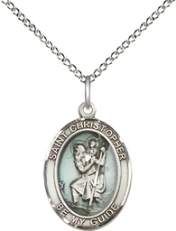 [8022ESS/18SS] Sterling Silver Saint Christopher Pendant on a 18 inch Sterling Silver Light Curb chain