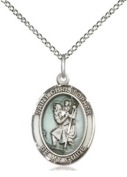 [8022ESS/18SS] Sterling Silver Saint Christopher Pendant on a 18 inch Sterling Silver Light Curb chain