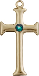 [6008GF-STN5] 14kt Gold Filled Cross Medal with a 3mm Emerald Swarovski stone