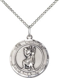 [8022RDSPSS/18SS] Sterling Silver San Cristobal Pendant on a 18 inch Sterling Silver Light Curb chain