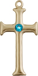 [6008KT-STN12] 14kt Gold Cross Medal with a 3mm Zircon Swarovski stone