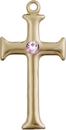 [6008KT-STN6] 14kt Gold Cross Medal with a 3mm Light Amethyst Swarovski stone