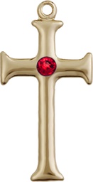 [6008KT-STN7] 14kt Gold Cross Medal with a 3mm Ruby Swarovski stone