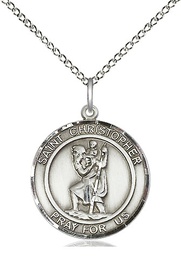 [8022RDSS/18SS] Sterling Silver Saint Christopher Pendant on a 18 inch Sterling Silver Light Curb chain