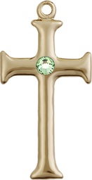 [6008KT-STN8] 14kt Gold Cross Medal with a 3mm Peridot Swarovski stone